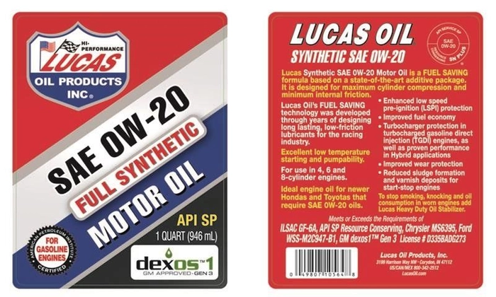 Lucas motor olje 0w-20 syntetisk dexos 1qt