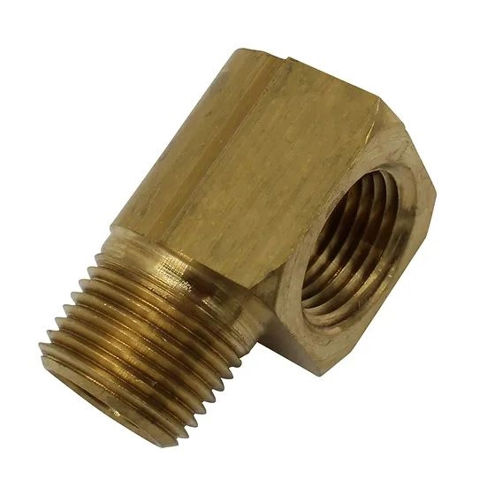 Fitting adapter 1/8" npt hun x 1/4" npt han 90gr messing