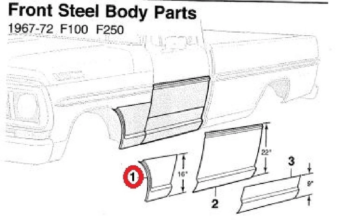 Nedre skjermhjørne, venstre side. 62-72 ford f100-f350