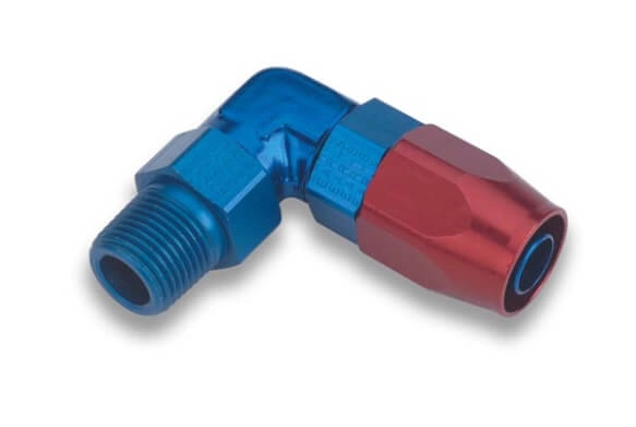 Slangeende 90* blå/rød 1/2'' npt til an10