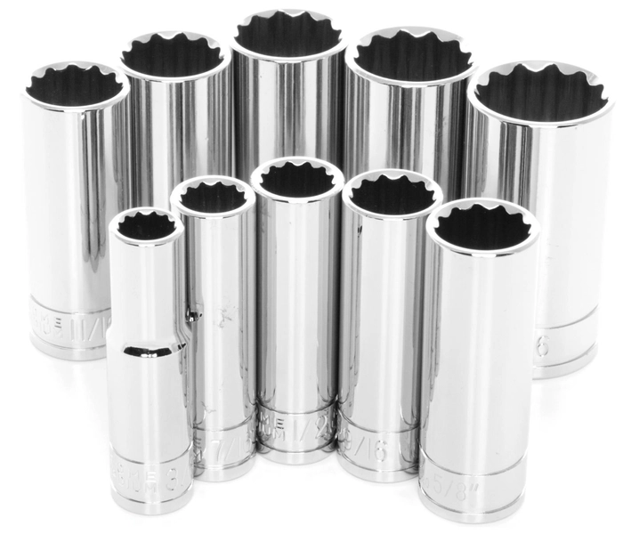 Socket set deep well 3/8 drive 12-point
